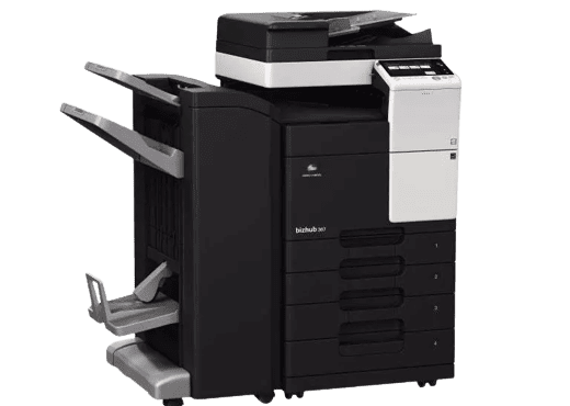 photocopieur konica minolta blanc et noir avec finisseur