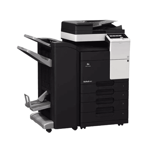 photocopieur konica minolta blanc et noir avec finisseur