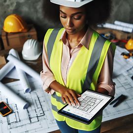 Voici une image d'une femme avec des plans imprimés par un traceur 